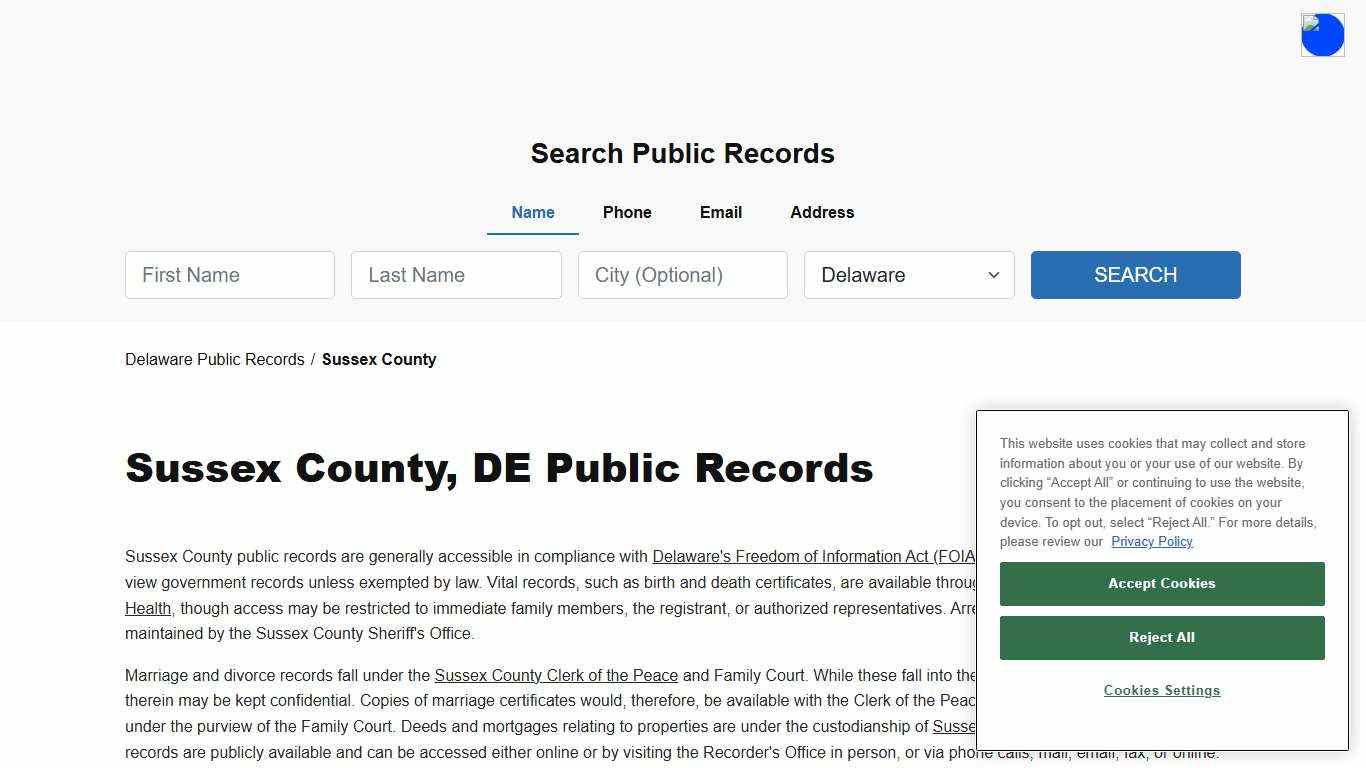 Sussex County, DE Public Court, Arrest and Inmate Records - ThePublicIndex
