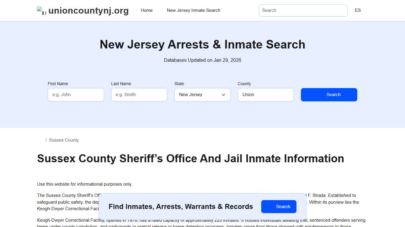 Sussex County Sheriff, NJ, Jail Inmate Search, Recent Arrests